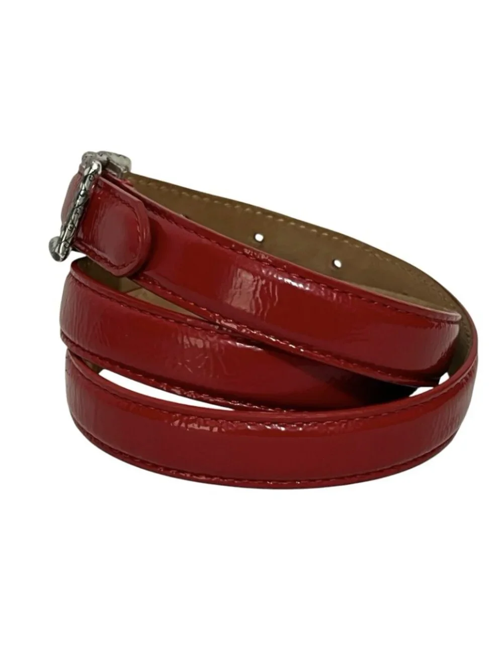 Brighton B31127 Red Patent Leather Belt Sz 34 Scroll Buckle USA Women’s 3/4”